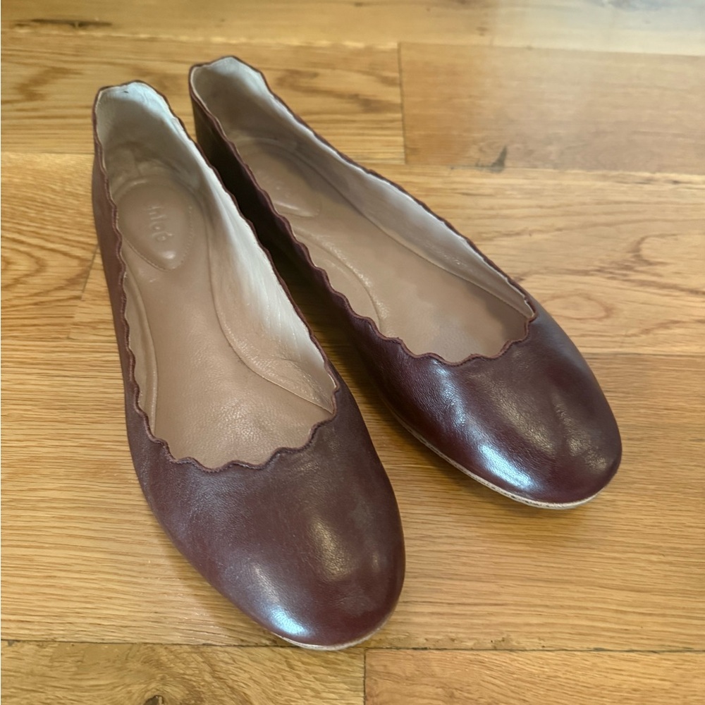 Chloe Brown/burgundy Scalloped Flats